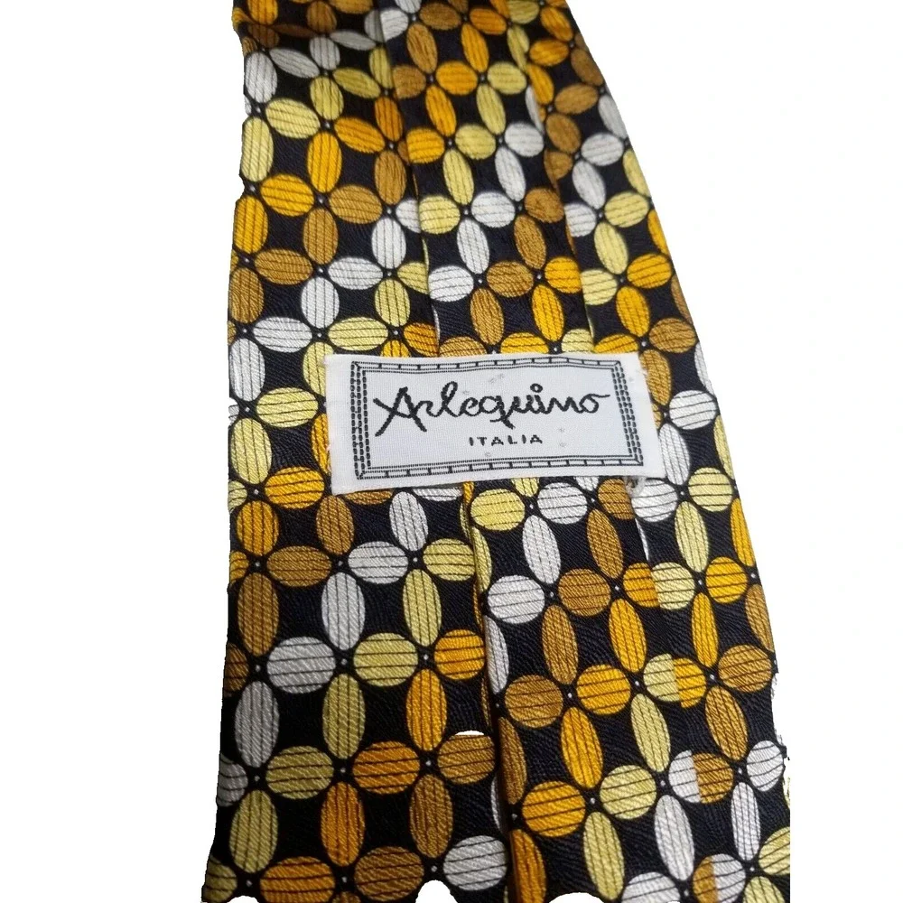 Arlequino Italia Geometric Striped Multi Color Pointed Silk Textured Tie‎